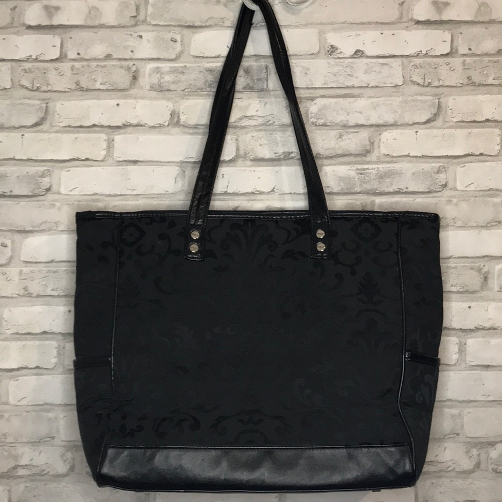 Thirty One Black Velvet Embossed Tote Bag